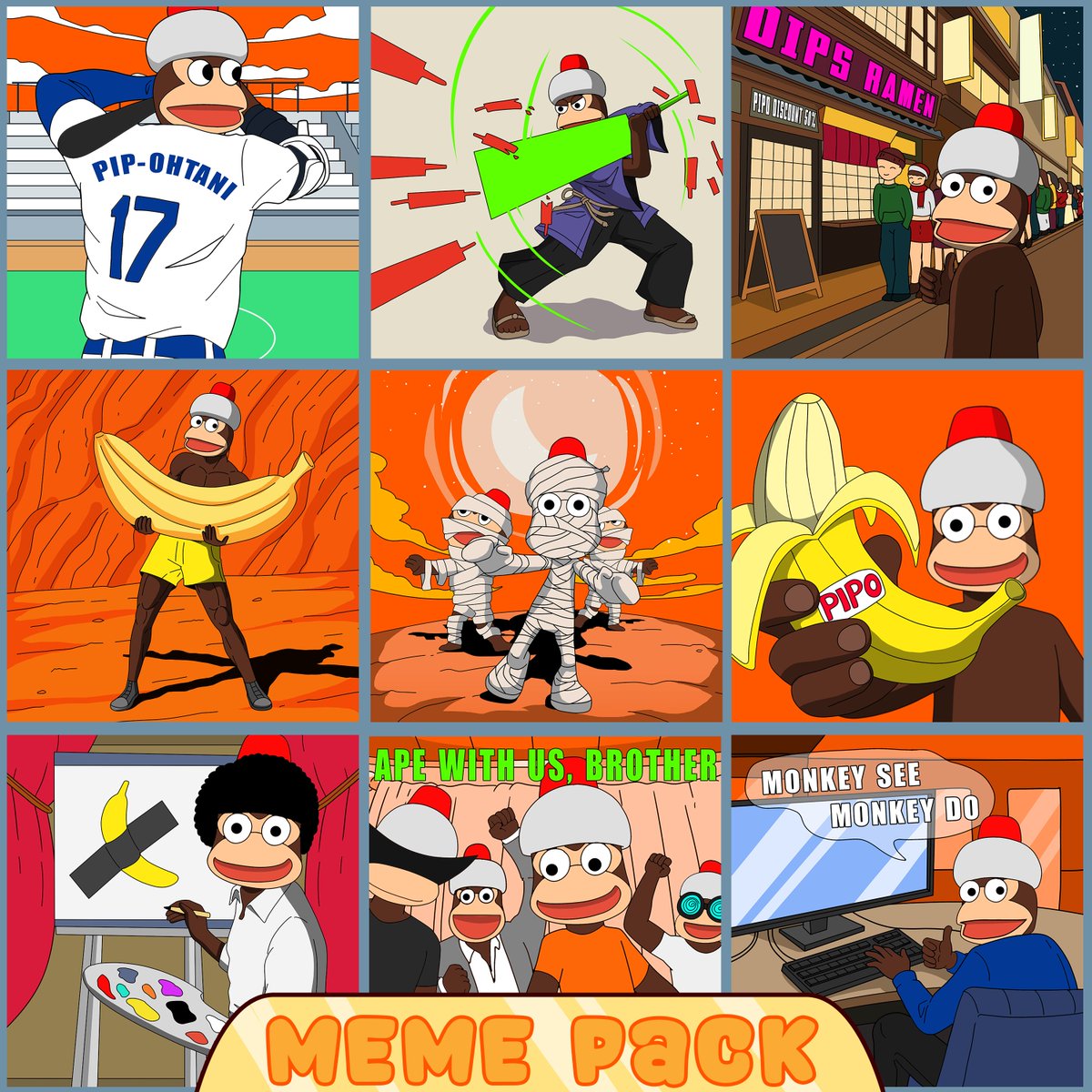 9FStudioArt's tweet image. Build a meme pack so good, even your competitors will use it. 😂
Commissioned by: @pipotheape $PIPO
Thank you for letting us be a part of building your brand.
—————————————————
Creative Agency for Web3 | Art, memes, animation, UX/UI, Web & more.