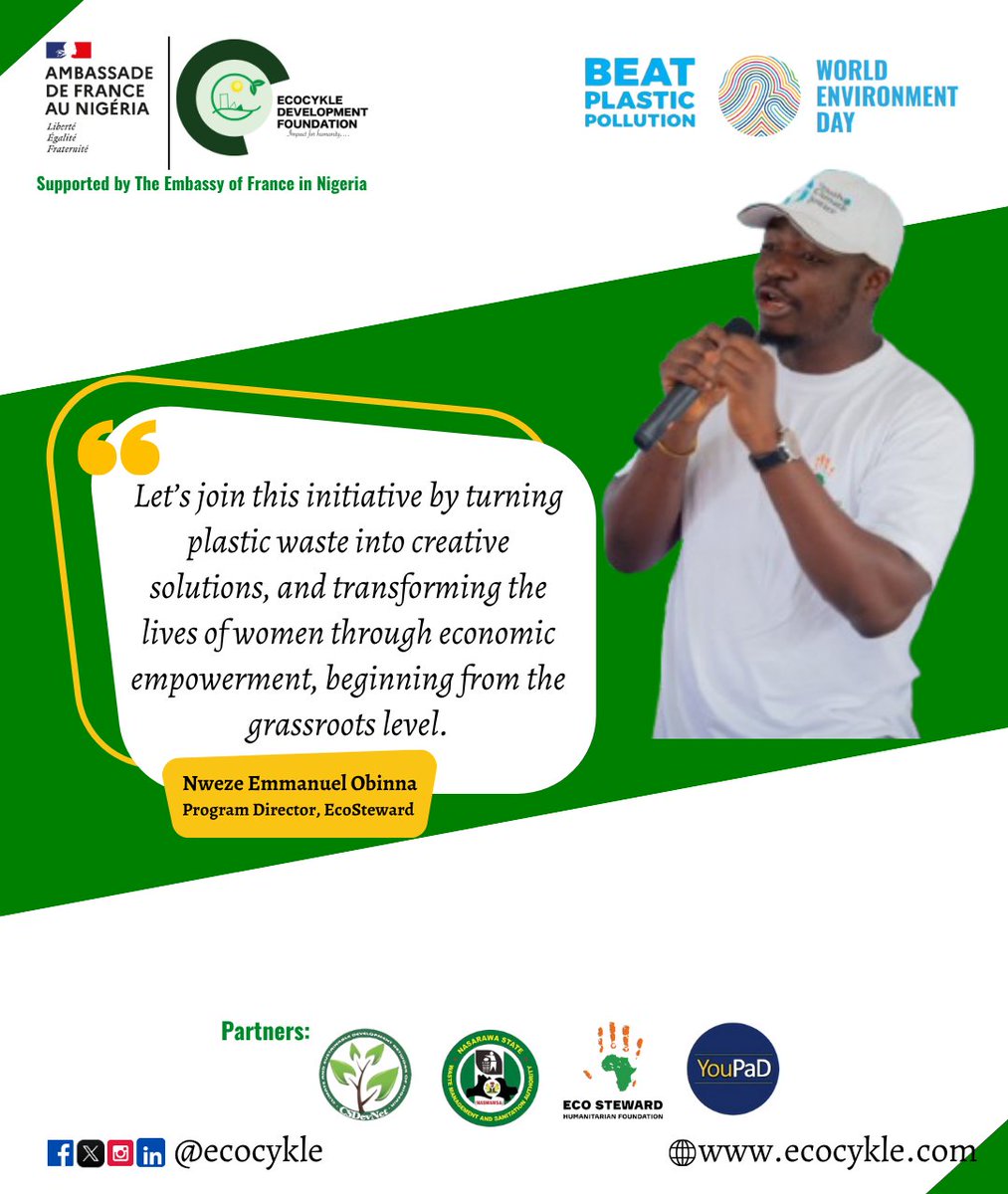 ecocykle's tweet image. “Let’s turn plastic waste into creative solutions and empower women from the grassroots.”
— Nweze Emmanuel Obinna, Program Director, EcoSteward
We turned this vision into action—transforming waste, empowering women, and inspiring change.
#Uke2025
#BeatPlasticPollution