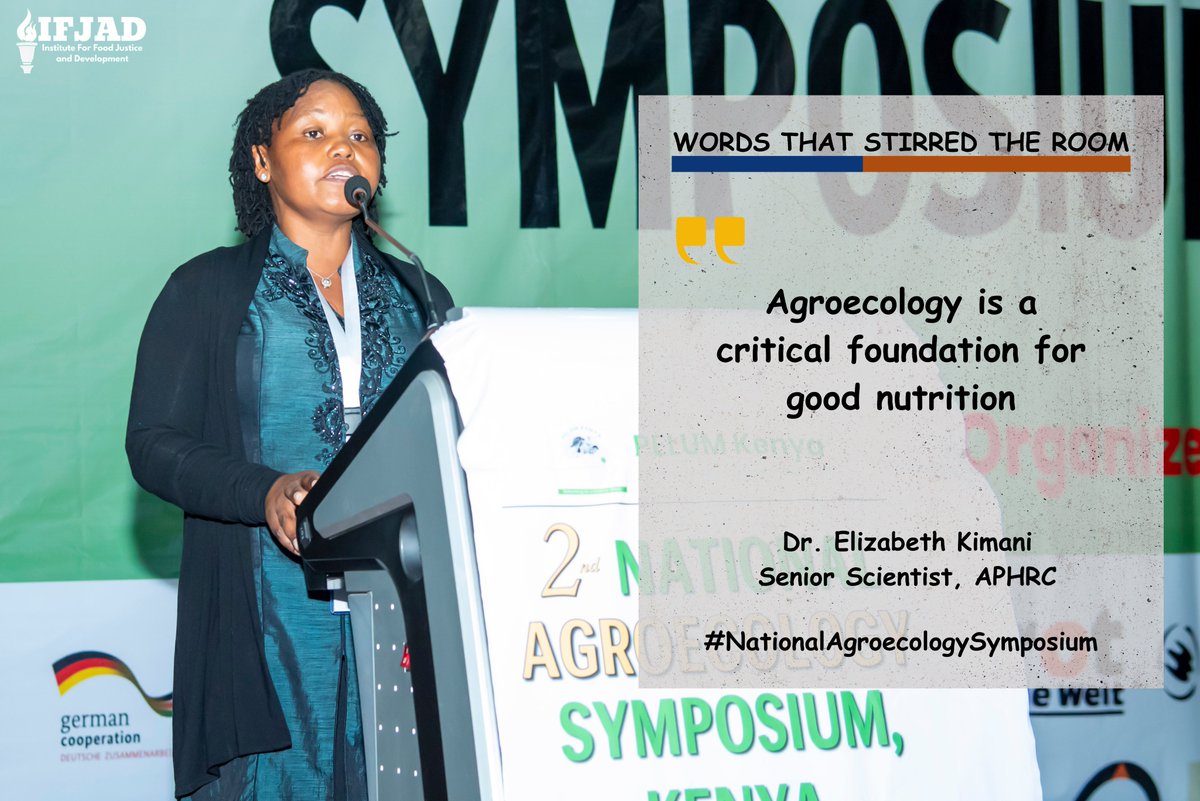 Institute For Food Justice And Development (@ifjadkenya) on Twitter photo These words by Dr. <a href="/Liz_Kimani/">Dr Elizabeth Kimani-Murage - #JusticeFirst!</a> of <a href="/aphrc/">APHRC</a> during the second agroecology symposium resonate deeply, as Kenya grapples with the triple burden of malnutrition. Agroecology offers a people-centered, sustainable solution — linking nutrition, farming & nature.
#Agroecology These words by Dr. <a href="/Liz_Kimani/">Dr Elizabeth Kimani-Murage - #JusticeFirst!</a> of <a href="/aphrc/">APHRC</a> during the second agroecology symposium resonate deeply, as Kenya grapples with the triple burden of malnutrition. Agroecology offers a people-centered, sustainable solution — linking nutrition, farming & nature.
#Agroecology
