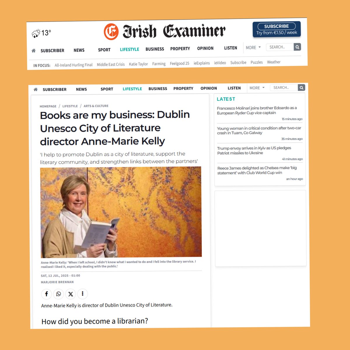 dubcilib's tweet image. The Examiner ran a lovely piece on our Dublin Unesco City of Literature director!
Thanks 😊
Read the full article here:
irishexaminer.com/lifestyle/arts…