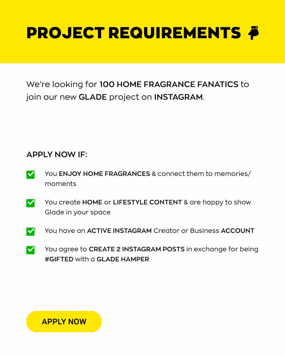 📢Apply if you LOVE home fragrances! 🌸We’re looking for 100 Instagram creators to join our new Glade project and show how scent turns a house into a home. 

👉Click the link to apply now!🔗brandadvisor.co.za/glade-fb-event…