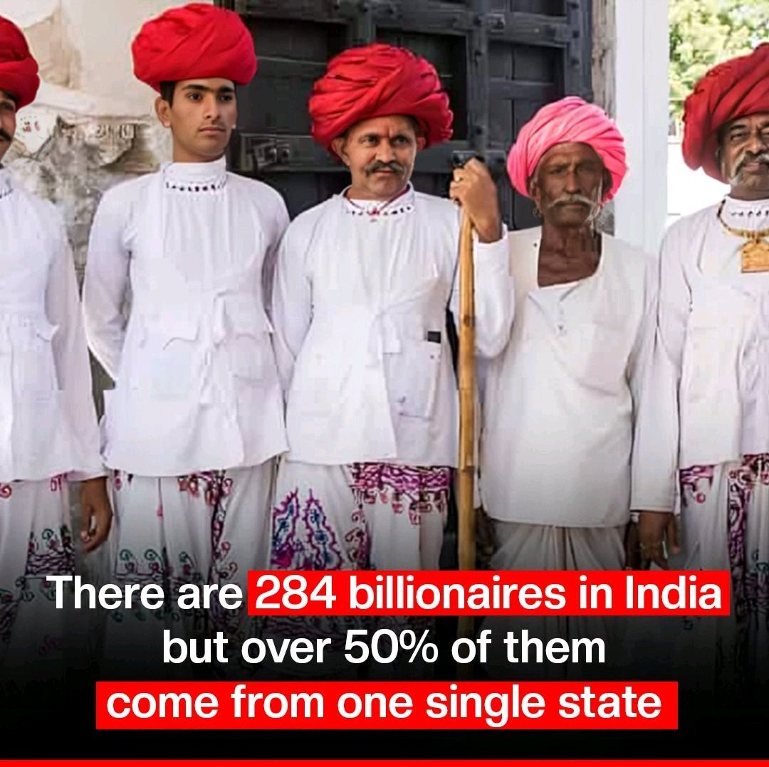 There are 284 billionaires in India but over half of them come from one single state!! 🇮🇳
(yes, this is true, 1 single community contributes more to India’s GDP than most sectors combined)

I’m talking about the Gujaratis. 
They are just 5% of the population, but contribute over