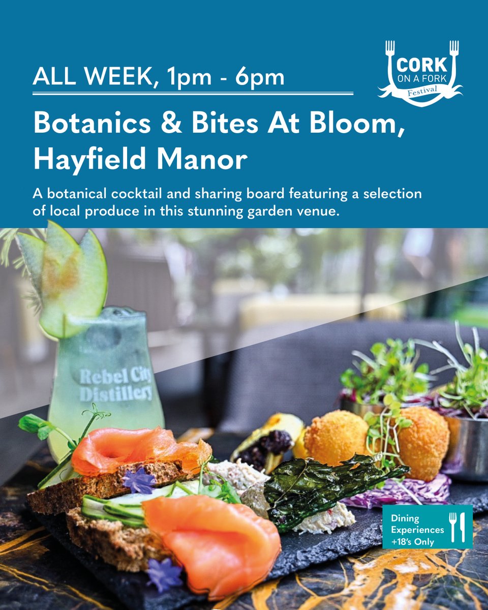 CorkOnAForkFest (@corkonaforkfest) on Twitter photo Indulge in a carefully crafted botanical cocktail and a sharing board featuring a selection of produce from top local suppliers in <a href="/HayfieldManor/">Hayfield Manor Hotel</a>'s garden venue, Bloom. Available daily throughout #CorkonaForkFest, August 13th - 17th!
Book now 021 4845900/ events@hayfieldmanor.ie Indulge in a carefully crafted botanical cocktail and a sharing board featuring a selection of produce from top local suppliers in <a href="/HayfieldManor/">Hayfield Manor Hotel</a>'s garden venue, Bloom. Available daily throughout #CorkonaForkFest, August 13th - 17th!
Book now 021 4845900/ events@hayfieldmanor.ie