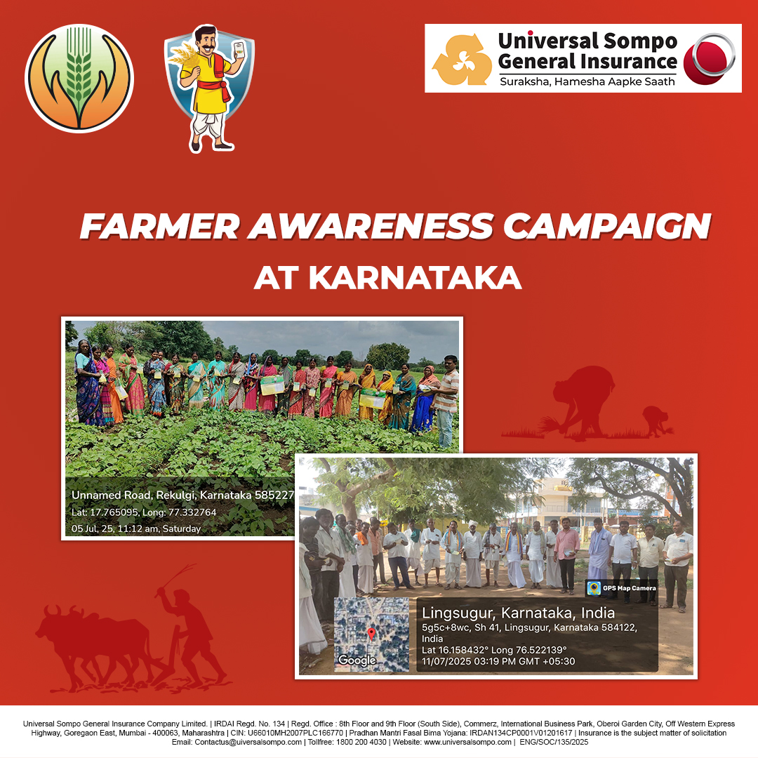 Demonstrating our commitment to the agricultural community, Universal Sompo held a successful awareness drive for farmers in Rekulgi and Iingsugur on June 5th, coinciding with Crop Insurance Week in Karnataka.

#PMFBY #Cropinsuranceweek #AtamanirbharBharat #kharif2025