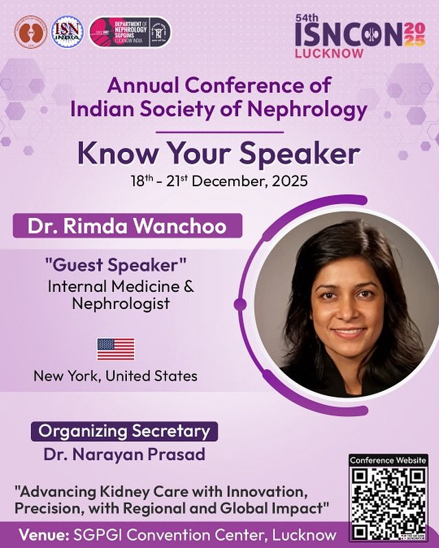 🌍 Meet the Expert | ISNCON 2025

⚕️ Dr. Rimda Wanchoo

Welcoming our Renowned International Faculty to Lucknow!
Learn from the best in Nephrology this December.
📍 SGPGIMS, Lucknow
📅 18th – 21st Dec 2025

#ISNCON2025 #MeetTheExpert #GlobalFaculty #ISNCONLucknow