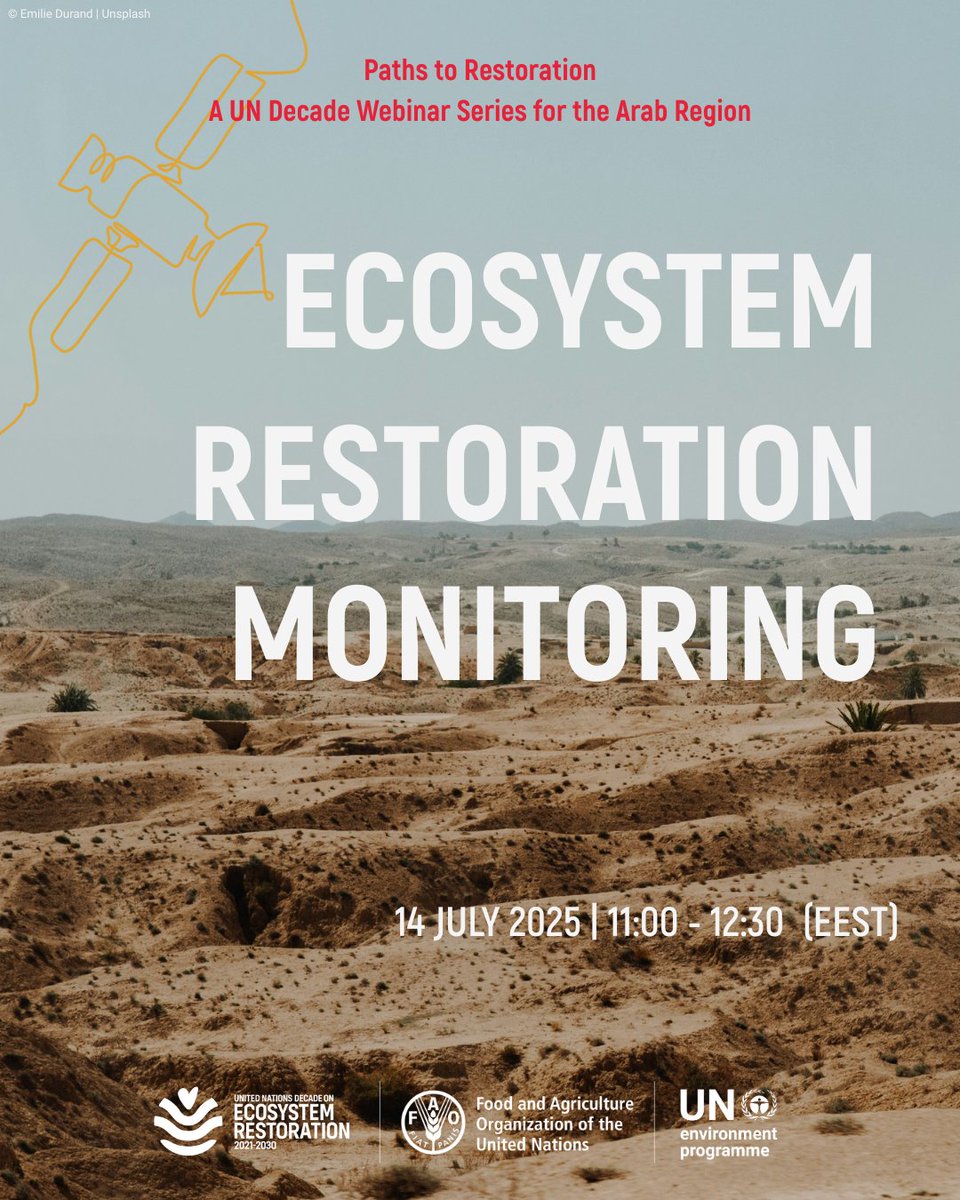 FAOinNENA_EN's tweet image. 🚨 Happening now!
“Ecosystem Restoration Monitoring: Tools for Tracking Progress” – a webinar on how to track restoration efforts across the Arab region.
🔗 Register for the full 'Paths to Restoration' #UNDecade Webinar Series: shorturl.at/flBkz
#EcosystemRestoration
