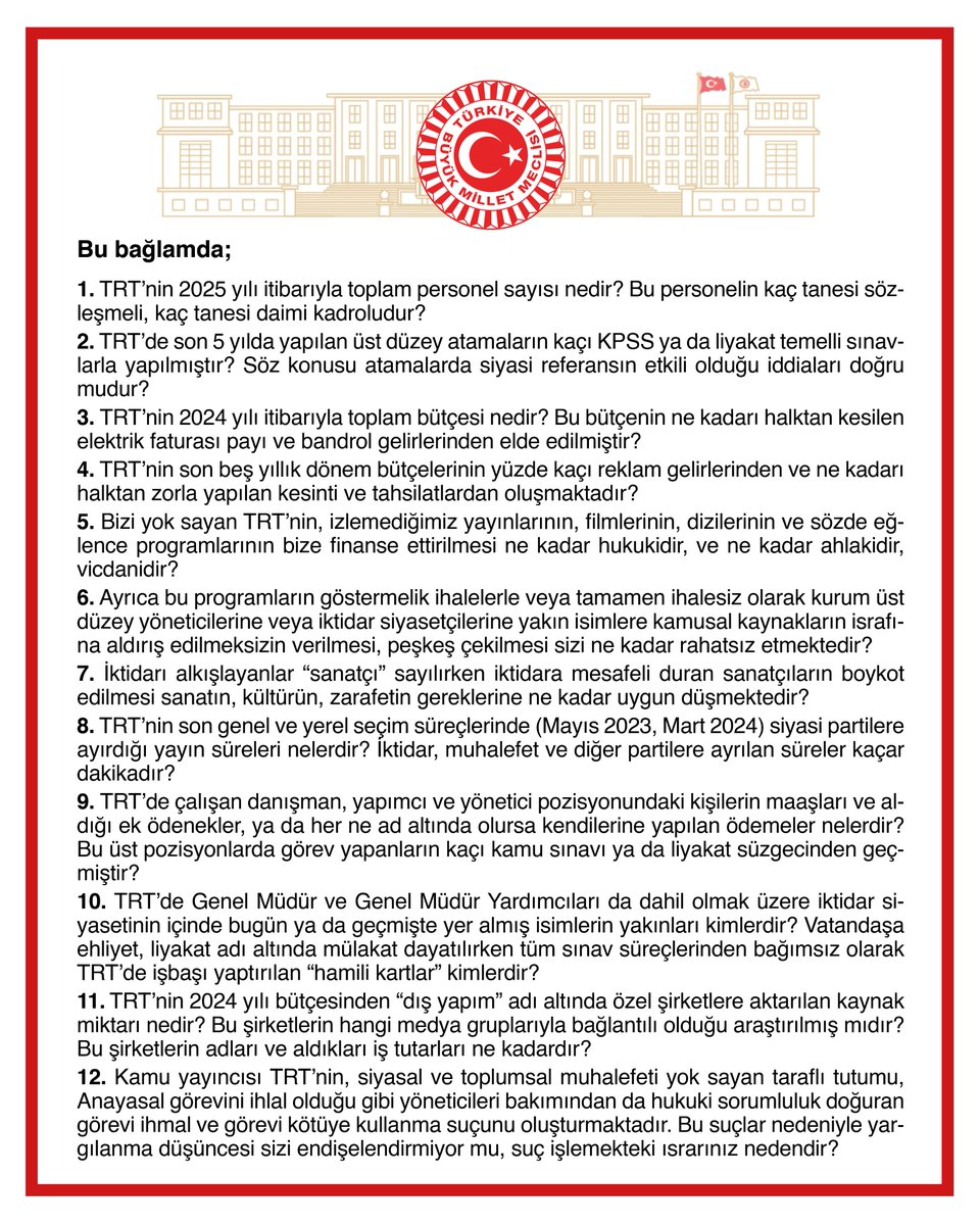 Kamu yayıncılığı yapan Türkiye Radyo ve Televizyon Kurumu (TRT), siyasi iktidarın propagandasını yapmakta, özellikle seçim dönemlerinde muhalefet partilerine ekranlarda yer vermemektedir. Ayrıca TRT'nin bütçesi halkın vergileri ile finanse edilirken harcamaların şeffaf olmaması