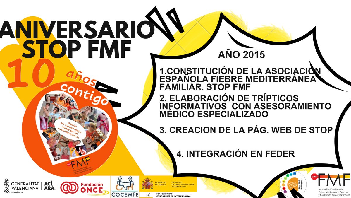 As Esp de FMF y Autoinflamatorios. Stop FMF (@stop_fmf) on Twitter photo 🎉Iniciamos la celebración del 🔟Aniversario de <a href="/STOP_FMF/">As Esp de FMF y Autoinflamatorios. Stop FMF</a>
Hitos más relevantes
¿Te acuerdas del año 2015?¡Tu apoyo es nuestra fuerza!💪🧡
Súmate a la marea naranja‼️
Danos un like 🧡 y comparte ↗️ con el hashtag #10AniversarioStopFMF
#EnfermedadesAutoinflamatorias #StopFMF 🎉Iniciamos la celebración del 🔟Aniversario de <a href="/STOP_FMF/">As Esp de FMF y Autoinflamatorios. Stop FMF</a>
Hitos más relevantes
¿Te acuerdas del año 2015?¡Tu apoyo es nuestra fuerza!💪🧡
Súmate a la marea naranja‼️
Danos un like 🧡 y comparte ↗️ con el hashtag #10AniversarioStopFMF
#EnfermedadesAutoinflamatorias #StopFMF