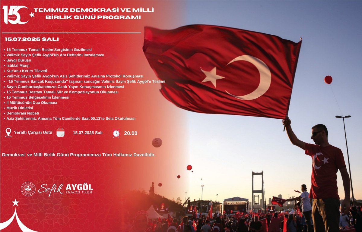 🇹🇷 ZAFERİN ADI TÜRKİYE 

📌Demokrasiye, millî iradeye ve bağımsızlığımıza sahip çıktığımız bu anlamlı günde, tüm halkımızı düzenlenecek anma programına davet ediyoruz.

🗓️15 Temmuz Salı
📌 Demokrasi ve Milli Birlik Günü Anma Programı 
📍 Yeraltı Çarşısı Üstü 
⏰20.00

Gelin, hep