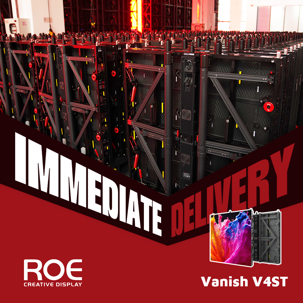 ROE_Visual's tweet photo. Ready When You Are. ROE Visual has stocked up on Vanish V4ST panels to help you out on last-minute requests and short term projects. Available now for immediate delivery, because the show can’t wait.

#Vanish #V4ST #OutdoorLED #TouringLED #ROEVisual https://t.co/Dej9aXAMue
