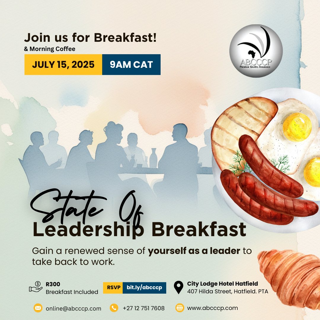 abcccp's tweet image. Join us tomorrow at 9 AM at the City Lodge Hotel in Hatfield, Pretoria!
We'll explore leadership & help you leave with a renewed sense of yourself as a leader.
Enjoy a morning of great company and engaging conversations!
Register at bit.ly/abcccp to secure your spot.
