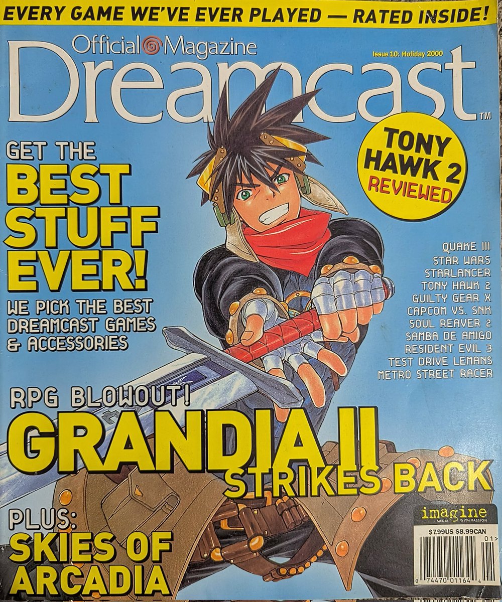 Tony Hawk 2 Review in the Official Dreamcast Magazine issue 10 with Grandia II on the cover circa 2000
