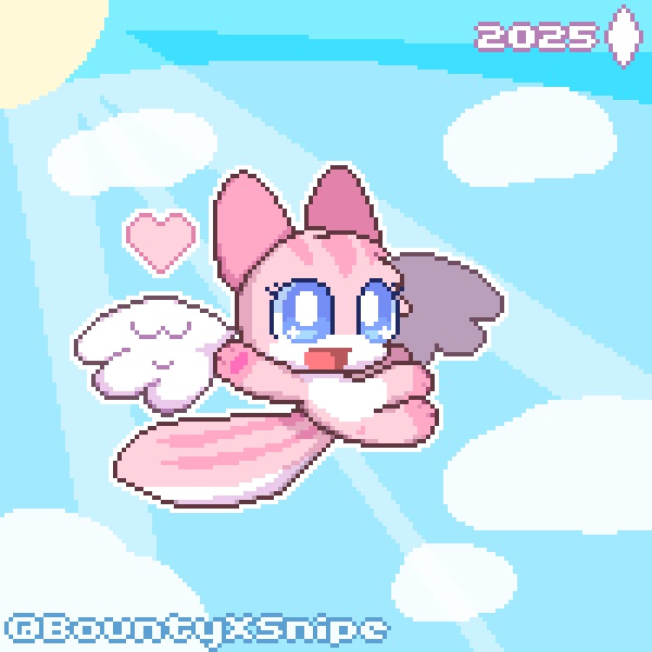 My 3rd #artfight2025 attack goes to @skystarrii25 ! Sakura Mew flies up high to the sky! 🩷
#pixelart