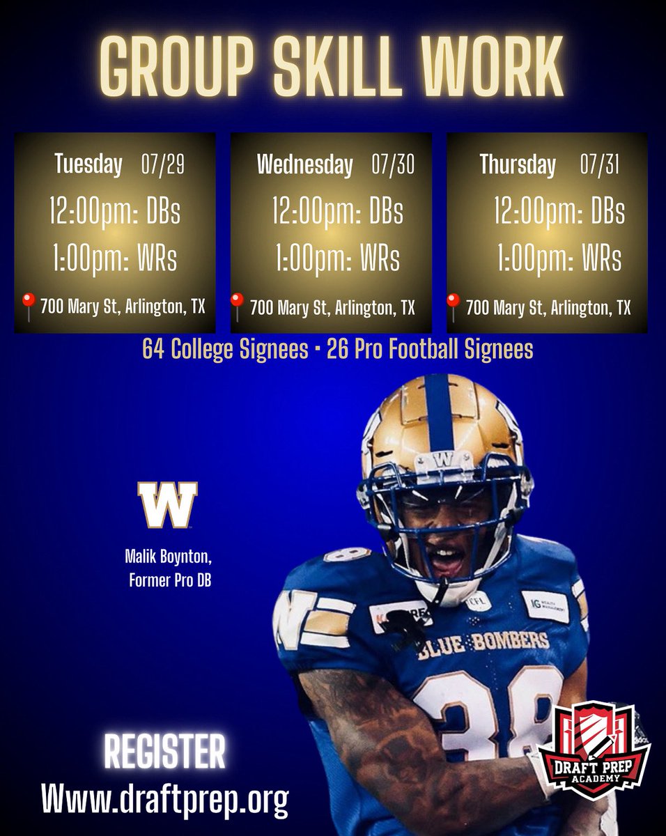 thestreetcoach_'s tweet image. Group Training

📅: 07/29-07/31
⏰: 12-1 DBs, 1-2 WRs
📍: 700 Mary St, Arlington, TX
🔗: draftprep.org/cart

#DraftPrep #WRdrills #DBdrills