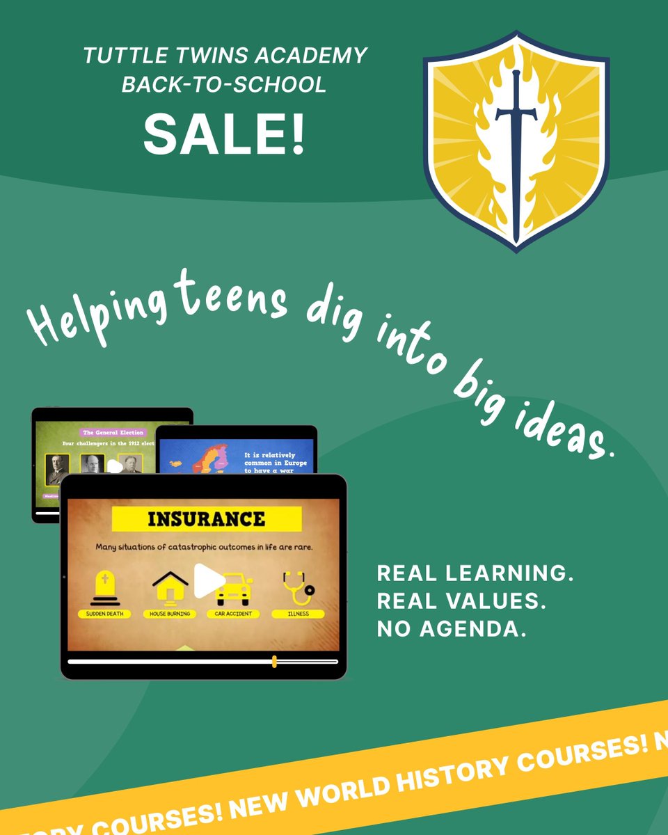 🎓 Tuttle Twins Academy is on sale for Back-to-School!

Brand new World History courses just dropped—covering the big ideas behind revolutions, economic systems, and civilizational change.

Real learning. Real values. No agenda.

➡️ buff.ly/dFOt5BN

#TuttleTwinsAcademy