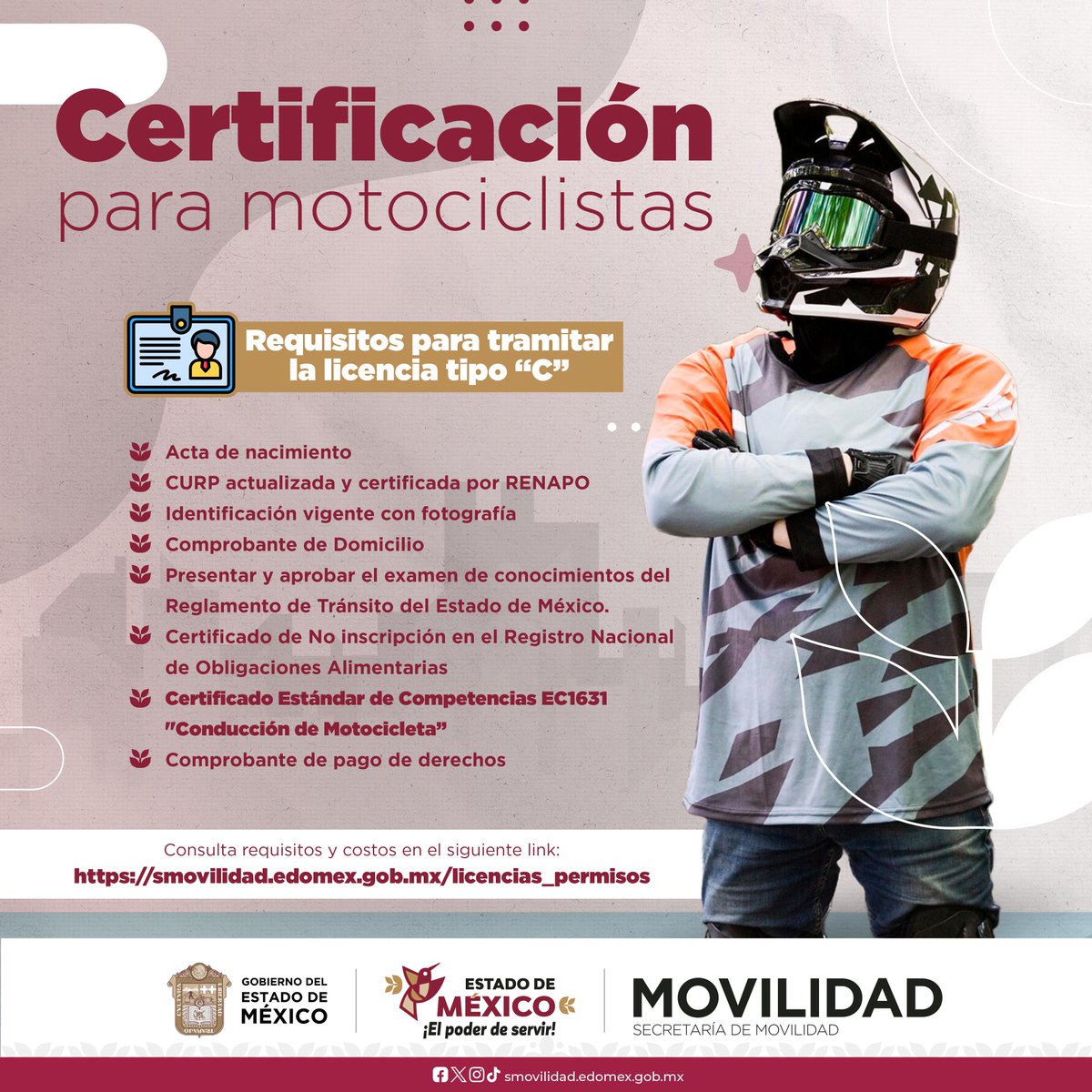 ComSocEdomex's tweet image. ¡Realizar tu certificación de motociclista!
Recuerda que es un requisito necesario para obtener tu licencia y puedes realizarla en cualquiera de los cinco módulos disponibles.
Conoce más información: smovilidad.edomex.gob.mx
#ElPoderDeServir
@delfinagomeza
@Edomex
@SEMOV_Edomex