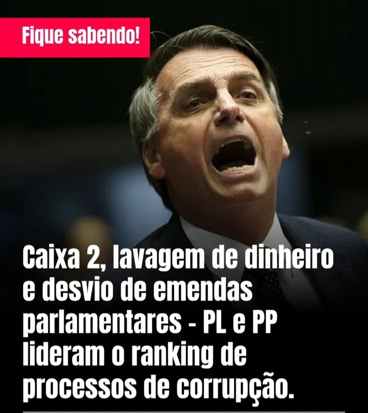 PL e PP lideram o ranking de processos criminais por desvios de verbas públicas, lavagem de dinheiro e caixa 2. Por isso são contra o controle e transparência de emendas parlamentares, o ORÇAMENTO SECRETO criado por Bolsonaro é o maior esquema de CORRUPÇÃO já visto nesse país.