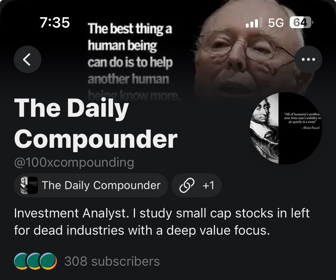 300+ subs in a weeks time. 

Thank you for the support! Doing stock research and writing these thesis is the work of my life, I love it. 

Appreciate all who have subscribed and follow the account on X. It’s been a lot of fun thus far!