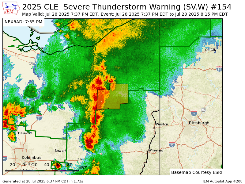 iembot_cle's tweet image. CLE issues Severe Thunderstorm Warning [wind: 60 MPH (RADAR INDICATED), hail: &amp;lt;.75 IN (RADAR INDICATED)] for Stark [OH] till 8:15 PM EDT mesonet.agron.iastate.edu/vtec/f/2025-O-…