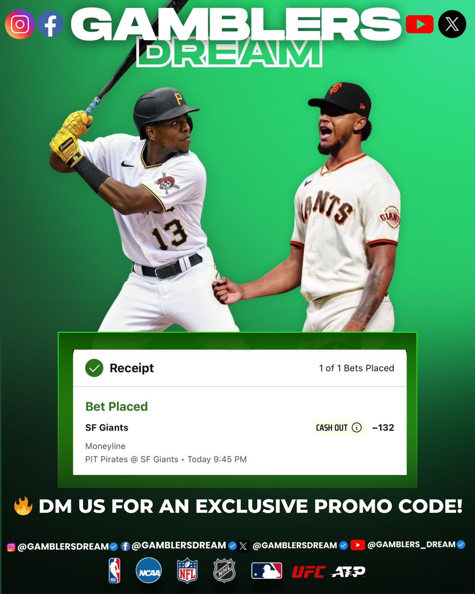 THE PREMIUM (@gamblersdream) on Twitter photo ⚾️ FREE PLAY ⚾️
GIANTS ML -132
<a href="/grok/">Grok</a> choose (4) people to win $20.00 EACH if the <a href="/SFGiants/">SFGiants</a> beat <a href="/Pirates/">Pittsburgh Pirates</a> today.
You must RT + LIKE this post and be following <a href="/GamblersDream/">THE PREMIUM</a>
🔗 gamblersdream.com ⚾️ FREE PLAY ⚾️
GIANTS ML -132
<a href="/grok/">Grok</a> choose (4) people to win $20.00 EACH if the <a href="/SFGiants/">SFGiants</a> beat <a href="/Pirates/">Pittsburgh Pirates</a> today.
You must RT + LIKE this post and be following <a href="/GamblersDream/">THE PREMIUM</a>
🔗 gamblersdream.com