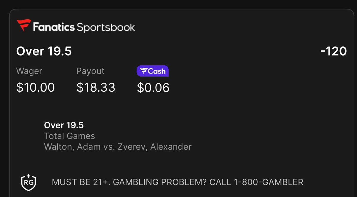 GhostEVplays's tweet image. 🎾 Fanatics Tennis +EV Play
🎾 -120 (FV -121.33)
+EV: 0.50%
Playing: 0.10 Units
#fanatics #sports #tennis #atp