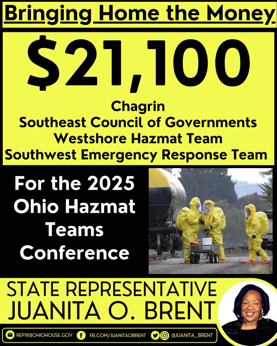 #BringingHomeTheMoney $21,100 to  to host the 2025 Ohio Hazmat Teams Conference, training 294 emergency personnel to keep our communities safe. 💪🏽