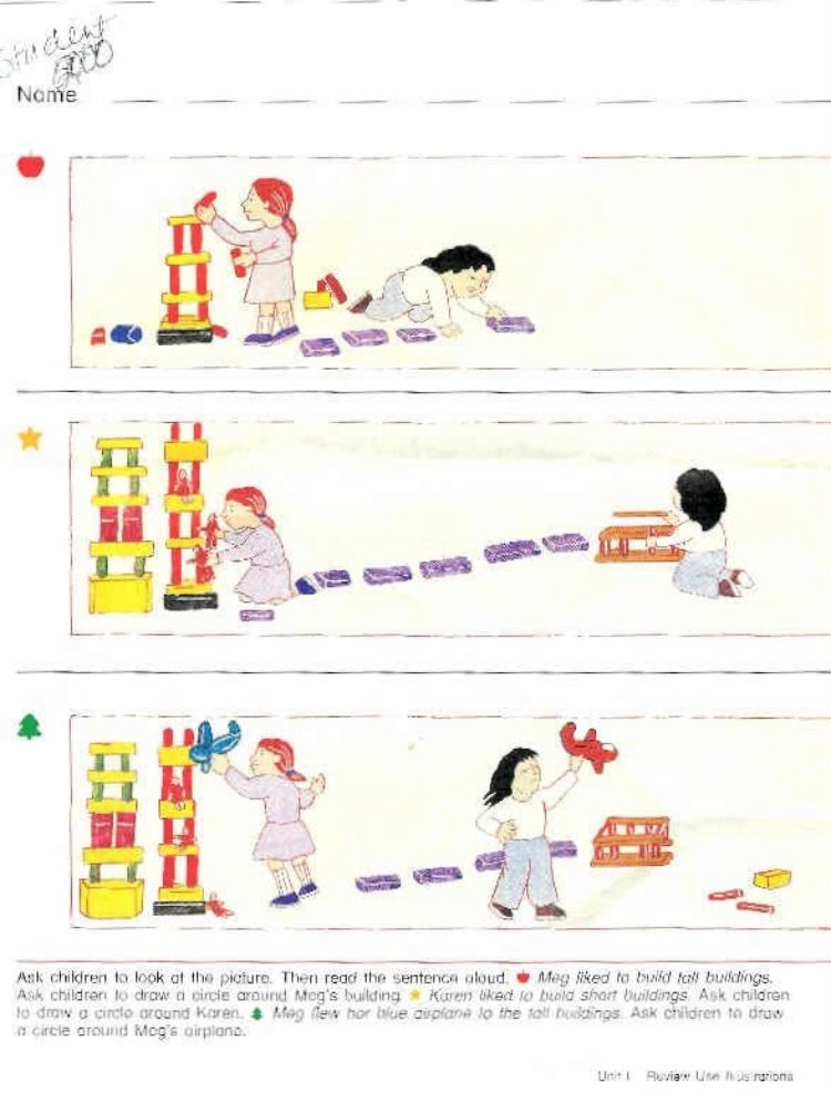 CTKayMarie's tweet image. What does this picture remind you of?
For context it’s from a McGraw Hill children’s workbook printed in 2000.