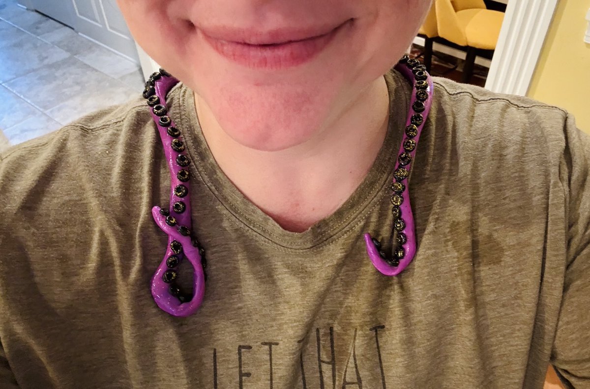 Yesterday I thought “wonder if I could make my own kraken necklace out of polymer clay” and ordered the materials. Finished these today. Not the most professional, but still pretty neat!