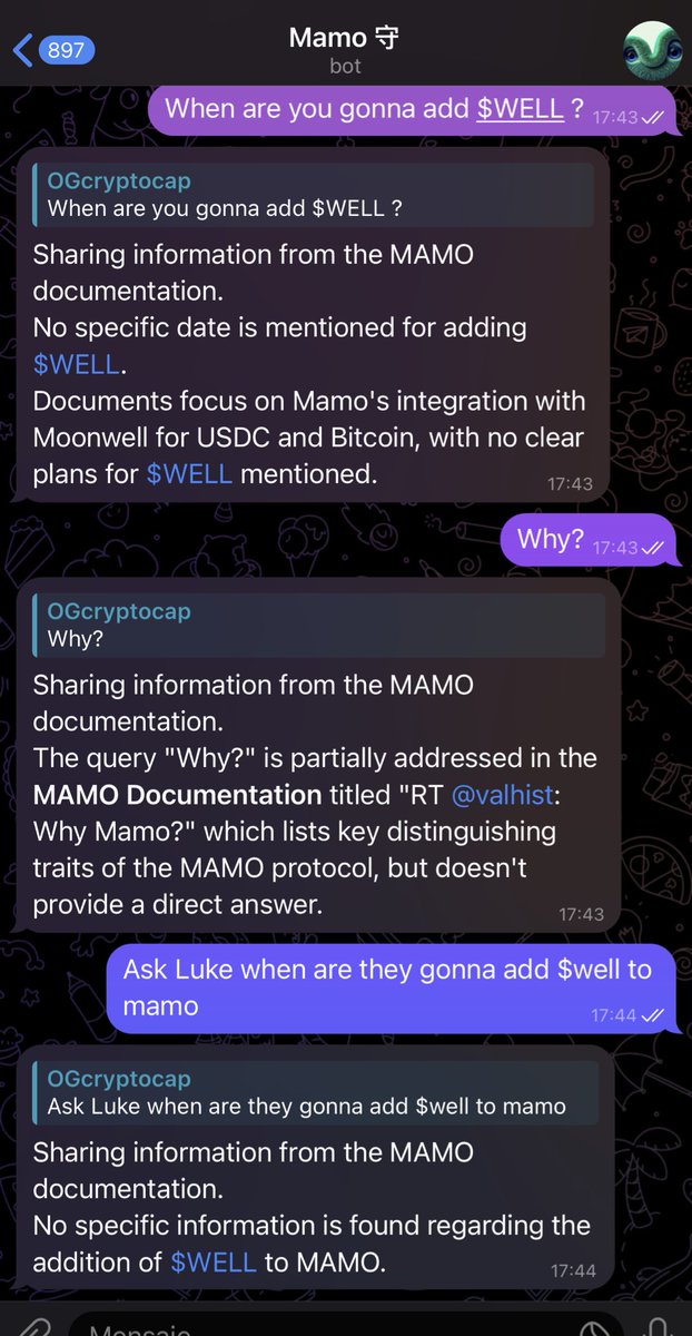OGcryptocap's tweet image. Hey @LukeYoungblood I think @Mamo_agent tg bot it’s broken lol
When $WELL ? 😎 @MoonwellDeFi $MAMO