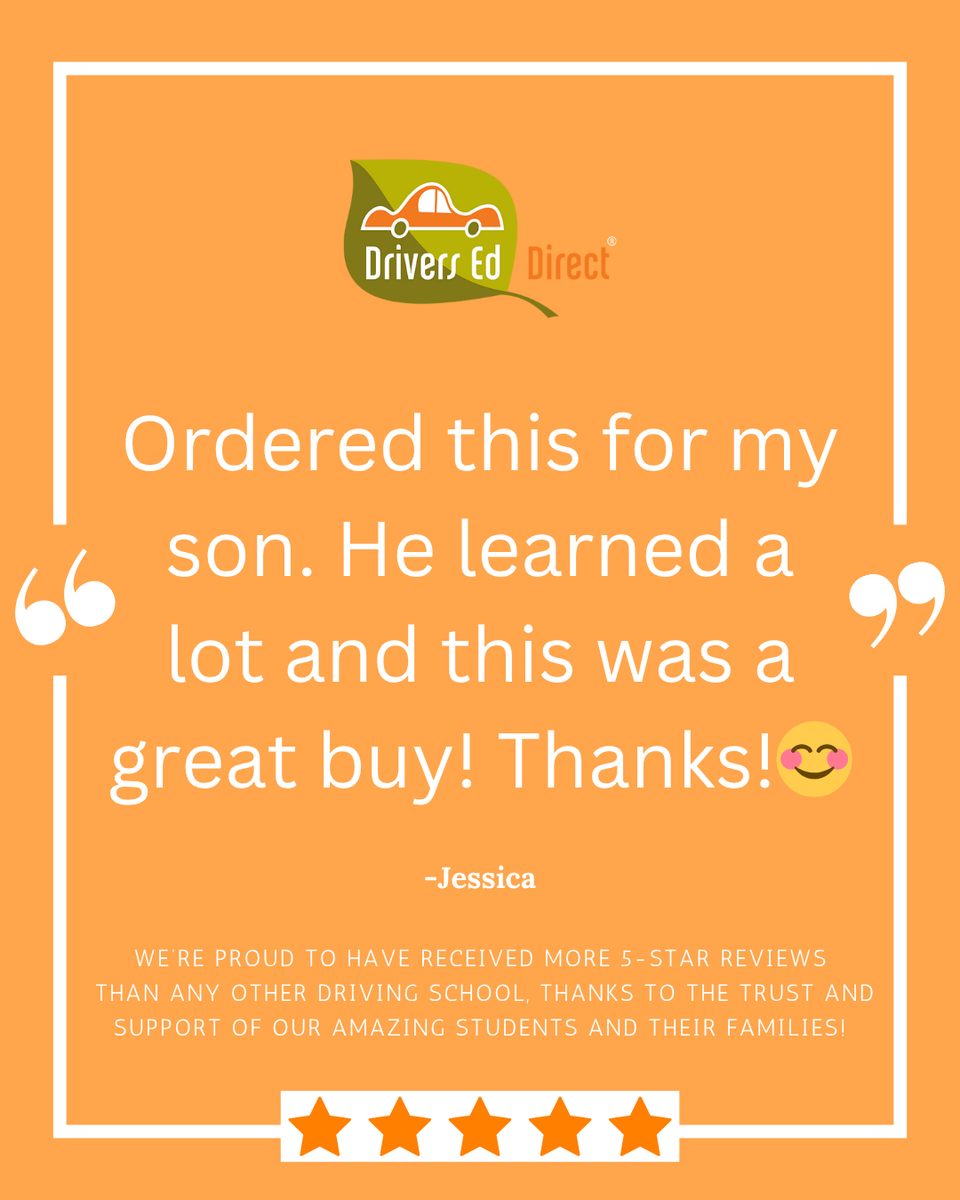 DriversEdDirect's tweet image. 🌟 Thank You, Jessica! 🌟
We’re so glad to hear your son learned a lot and that you found the program to be a great buy. Thanks for your kind words and for choosing Drivers Ed Direct! 😊
#DriversEdDirect #DrivingSchool #LearnToDrive #DMVReady #PermitTest #DriverTraining