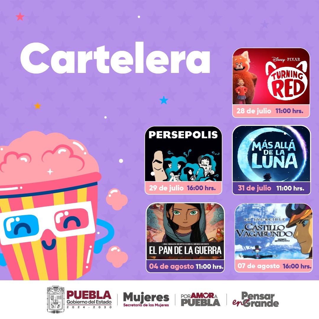 PoderNoticiaPue's tweet image. 📌 🎬 Cine para las infancias en #Puebla 🌈 | Del 28 de julio al 25 de agosto, la Sala Mirabal será sede del ciclo “¡Luces, niñas y acción!”, organizado por el @Gob_Puebla a través de la @MujeresGobPue. 👧🏻👦🏻
🎥 Disfruta películas como Persépolis, Más allá de la Luna, El Castillo…
