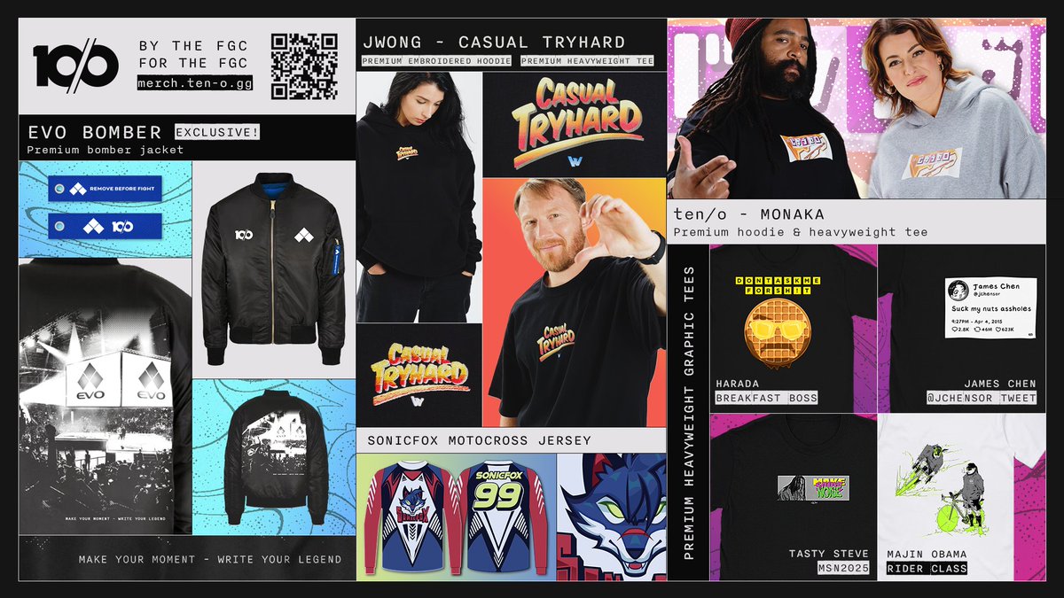 ten/o (@tenomedia) on Twitter photo Our mantra "by the FGC, for the FGC" informs everything we do, including with our friends across the scene. 🤝
This weekend, look for new pieces featuring <a href="/Evo/">Evo</a> @jwonggg <a href="/Harada_TEKKEN/">Katsuhiro Harada</a> <a href="/SonicFox/">SonicFox</a> <a href="/Tasty_Steve/">Steve Scott</a> <a href="/2dJazz/">NAH| Majin「O」bama @ EVO</a> & <a href="/jchensor/">James “jchensor” Chen</a>! 👀
Art/design by <a href="/maddestmao/">mao</a> <a href="/PheNOM07_/">🍡🍓PheNOM🍓🍡</a> & Keiharto Our mantra "by the FGC, for the FGC" informs everything we do, including with our friends across the scene. 🤝
This weekend, look for new pieces featuring <a href="/Evo/">Evo</a> @jwonggg <a href="/Harada_TEKKEN/">Katsuhiro Harada</a> <a href="/SonicFox/">SonicFox</a> <a href="/Tasty_Steve/">Steve Scott</a> <a href="/2dJazz/">NAH| Majin「O」bama @ EVO</a> & <a href="/jchensor/">James “jchensor” Chen</a>! 👀
Art/design by <a href="/maddestmao/">mao</a> <a href="/PheNOM07_/">🍡🍓PheNOM🍓🍡</a> & Keiharto
