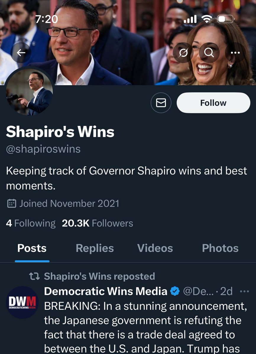 This Shapiro Wins account doesn’t have a single original tweet going back at least two years nor any discernible Shapiro content interaction theme. Seems entirely dedicated to retweeting a 
Democratic Wins Media account that I’m assuming is the old Biden Wins account and several