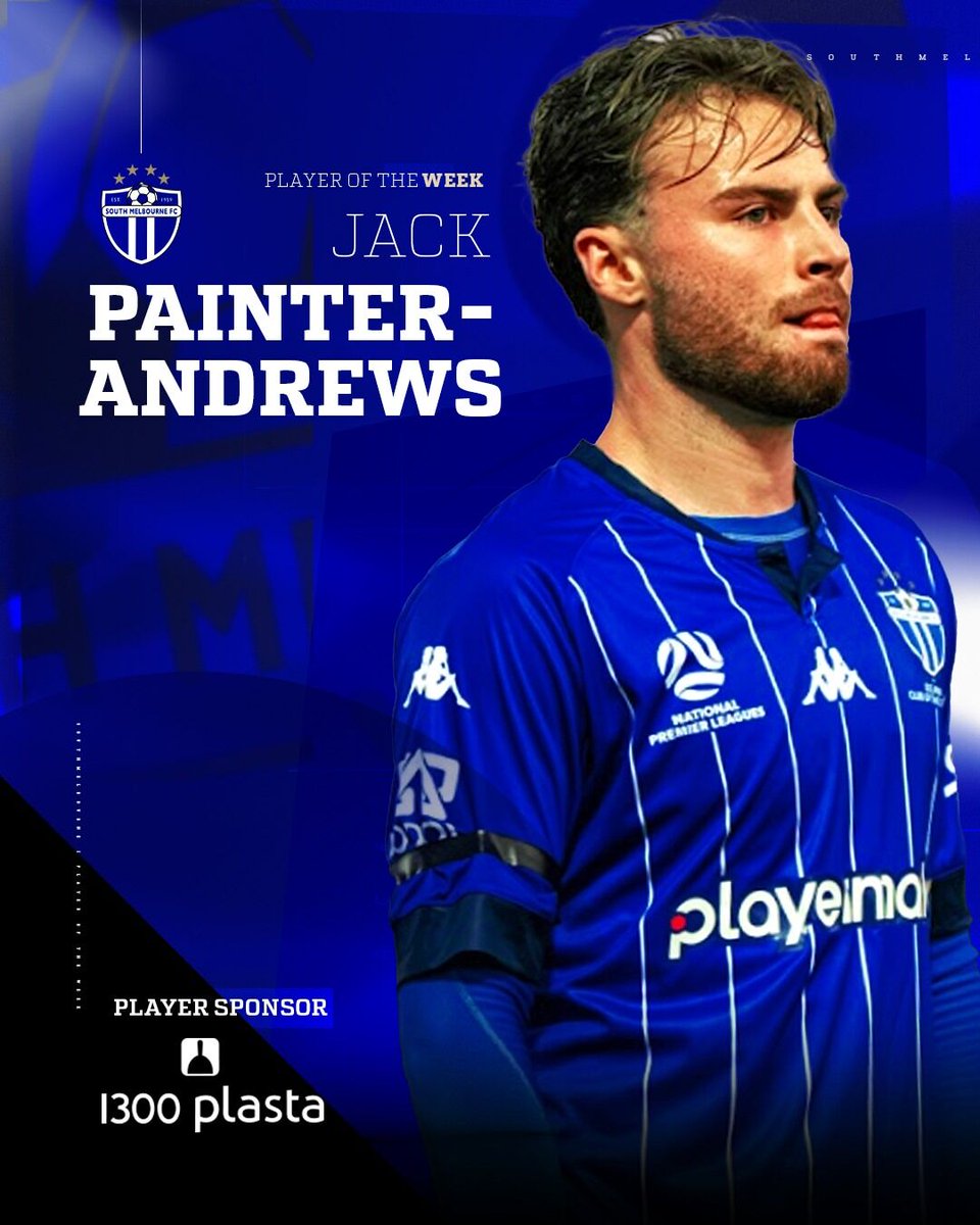 smfc's tweet image. Two standout performances this past week in both the Australia Cup and the derby against Heidelberg have earned Jack Painter-Andrews our Senior Men’s Player of the Week!
Jack is proudly sponsored by 1300 Plasta.