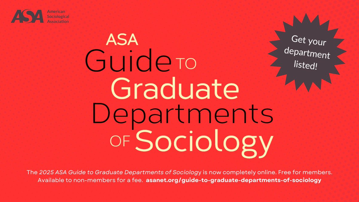 ASAnews's tweet image. You can find out all about the University of Michigan’s Department of Sociology @UMSociology & other sociology depts in the 2025 ASA Guide to Graduate Departments of Sociology. Now completely online & free for ASA members. Available for a fee to nonmembers.…