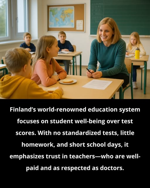 Finland’s celebrated education system puts student well-being above test scores—with no standardized testing, minimal homework, and short school days. Teachers are trusted, well-paid, and as respected as doctors.