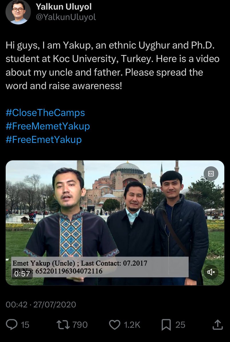 5 years ago, for the first time, I spoke out publicly about arbitrarily detained Uyghurs, including my father and uncle.

My father would want me to voice out, as it’s the right thing.

Life has been difficult for me ever since and he remains in prison, yet I don’t lose hope

1/2