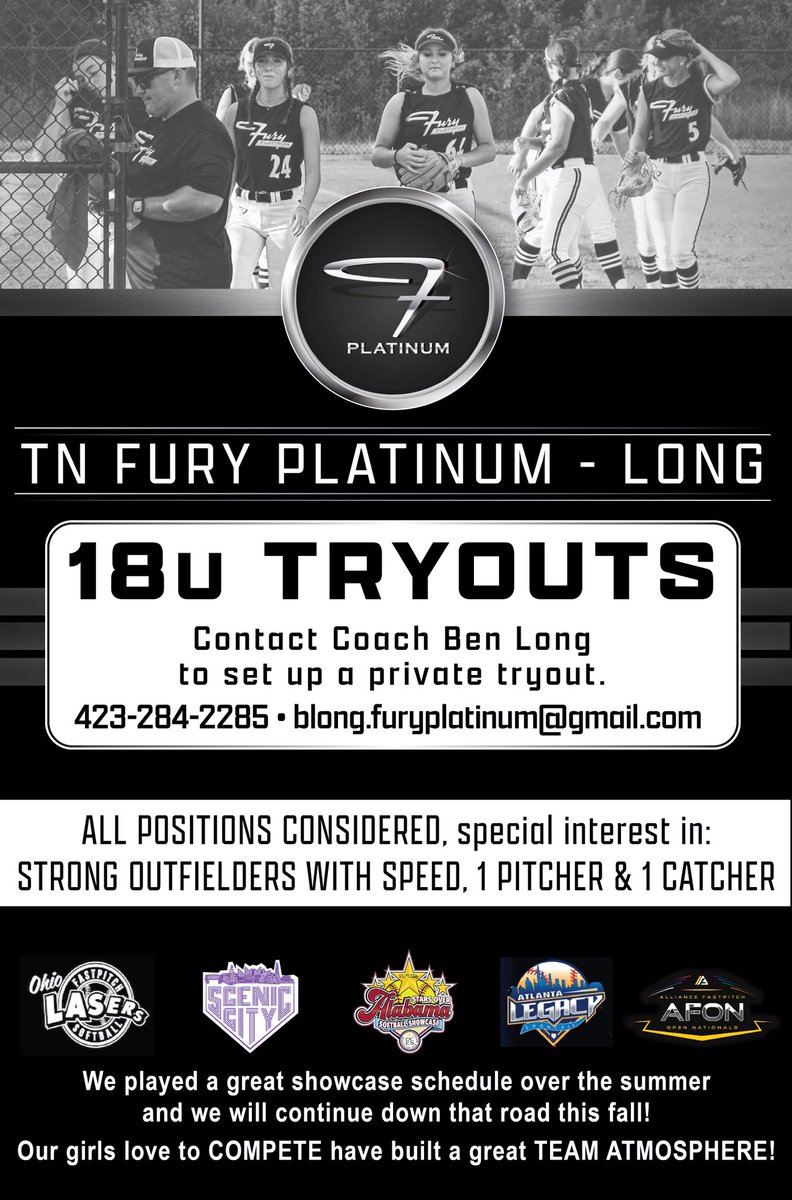 We have a strong group of dedicated athletes moving up to 18u with a competitive showcase schedule.  All positions considered but special interest in pitcher, catcher and/or a speedy outfielder.  

Please reach out to head coach Ben Long for more info at: 423-284-2285