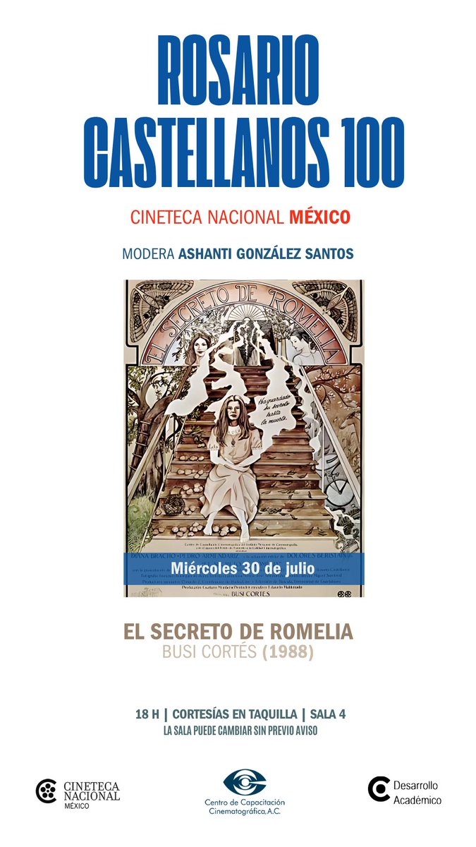 CinetecaMexico's tweet image. #EventoGratuito 📽️🎟️
“El viudo Román” es un cuento de la antología LOS CONVIDADOS DE AGOSTO (1964) de Rosario Castellanos. En 1989 su adaptación, EL SECRETO DE ROMELIA (Busi Cortés, 1988), obtuvo cuatro Premios Ariel. Como parte del ciclo dedicado a la literata, la cinta será…