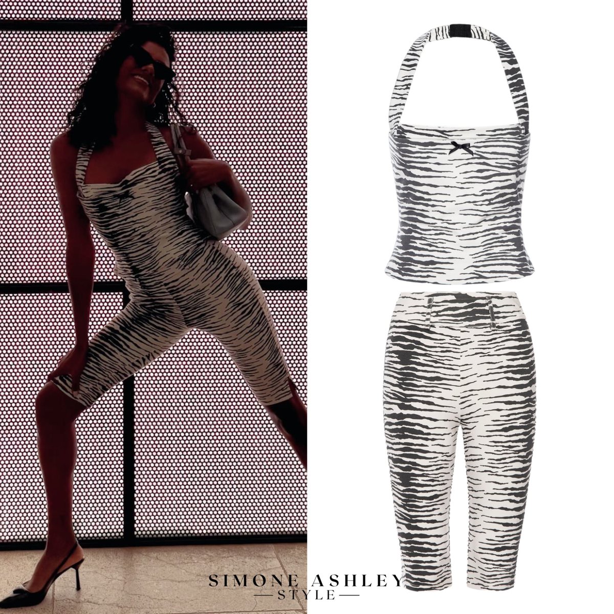 Simone Ashley wears a #Miaou Mikaela Top ($145) and Harley Capri ($135) in a recent Instagram story