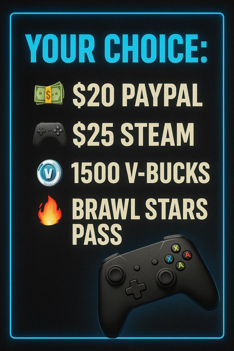 ItsPayzh's tweet image. Your choice:
💸 $20 PayPal
🎮 $25 Steam
🎯 1500 V-Bucks
🔥 Brawl Stars Pass
48 hours to enter ⏳
Just:
❤️ Like
💬 Comment
🔁 RT
👤 Follow me
Let’s go goats! 🐐💥
