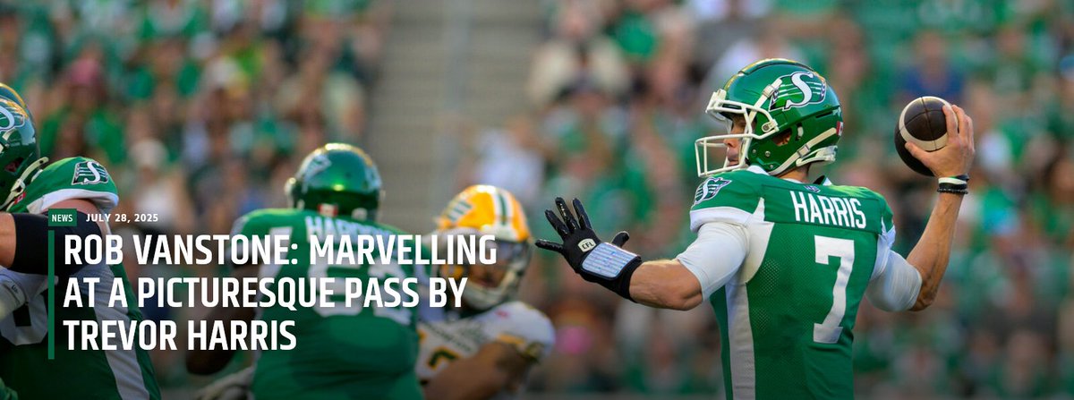 CFL_News's tweet image. Rob Vanstone: Marvelling at a picturesque pass by Trevor Harris @sskroughriders riderville.com/2025/07/28/rob…
#CFL #Riders via @robvanstone