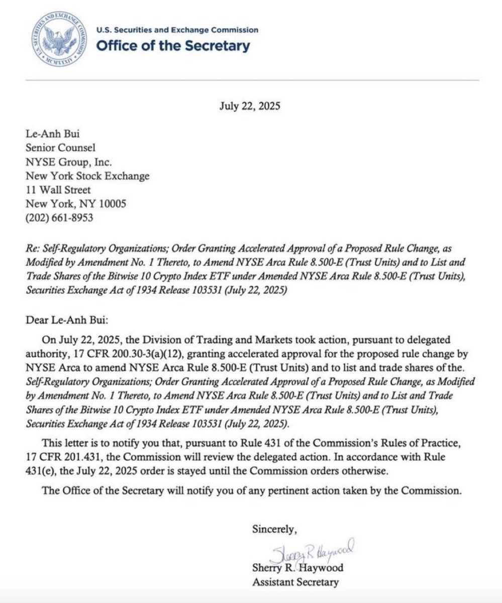 ZuccaraFabio's tweet image. 🚨 SEC Approves Bitwise ETF With XRP Exposure — But Then Freezes It