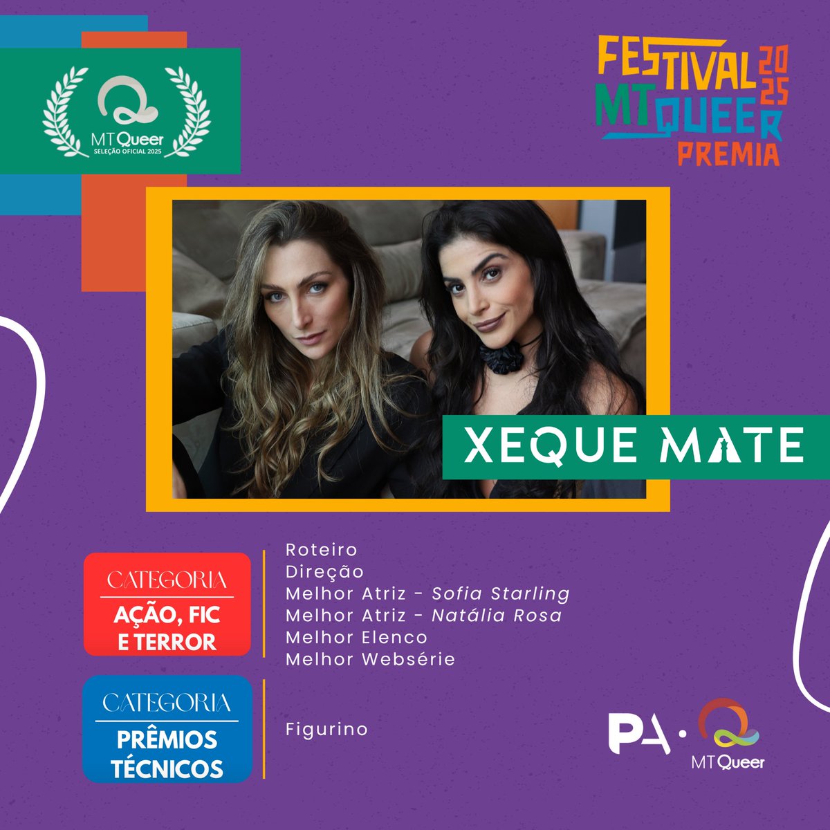 pontoacaoofc's tweet image. FOMOS INDICADOS NO MT QUEER PREMIA 2025! ♟️❤️✨
Xeque Mate foi indicado nos gêneros de Ação, Ficção e Terror, e também em Prêmios Técnicos!
Que alegria ver esse projeto tão especial alcançando lugares incrível, e o nosso trabalho sendo reconhecido pelo mundo à fora.