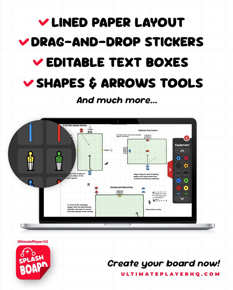 Coaches, streamline your sessions with our new Splash Board feature! Create, edit, and visualize your drills with ease — anytime, anywhere. 

Perfect for on-the-go planning. 

Get started today! 

🔗 ultimateplayerhq.com

#CoachingTools #Football #SessionPlanning