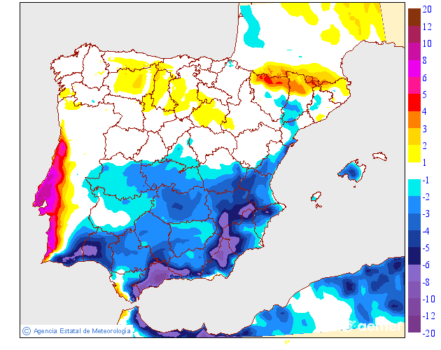 Descenso notable de las temperaturas máximas durante la jornada de mañana, especialmente en el #Guadalhorce, donde podría registrarse una variación térmica de hasta 12° menos respecto a hoy.