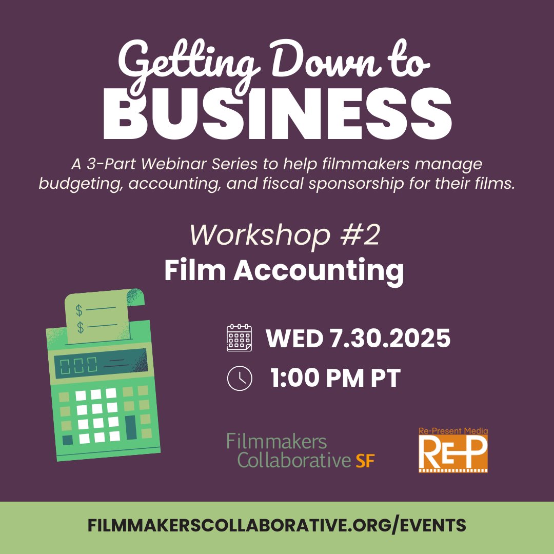 Film Accounting webinar
Wed, July 30, 1:00pm PT

Presented by Filmmakers Collaborative SF and Re-Present Media

Learn how to manage accounting for your films!

Free / Sliding scale donation

filmmakerscollaborative.org/events