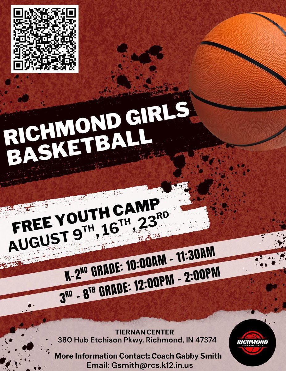 🏀 The Lady Red Devils Fall Camp is back on August 9th, 16th &amp; 23rd at the Tiernan Center! 

(Use QR Code)

Let’s keep the energy rolling and PACK THE GYM with our future Red Devils! 🔥