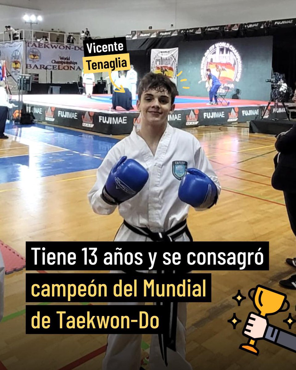 Talentoargen's tweet image. "Vicente Tenaglia"
Porque el joven de 13 años se consagró campeón en lucha prejuvenil, categoría libre, en el Mundial de Taekwondo ITF en Barcelona.
