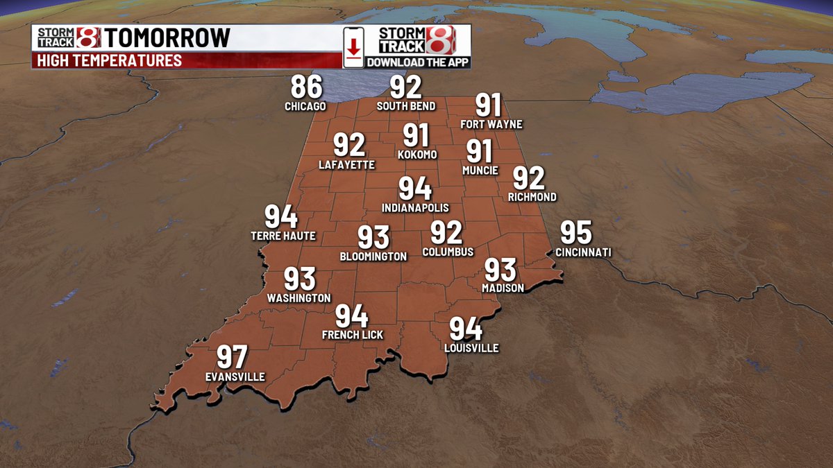RyanMorseWx's tweet image. Safe to say some of Indiana is on "FIRE" right now.
Clouds from this morning's shower/storm activity have mostly eroded. Can't rule out spotty rain/storms remainder of today.
Patchy fog early TUE leads to potentially hottest day of 2025 & 100+ heat indices.